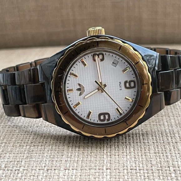 Adidas Ladies Wristwatch Date Calendar Dark Brown Band Quartz Analog - Picture 5 of 8